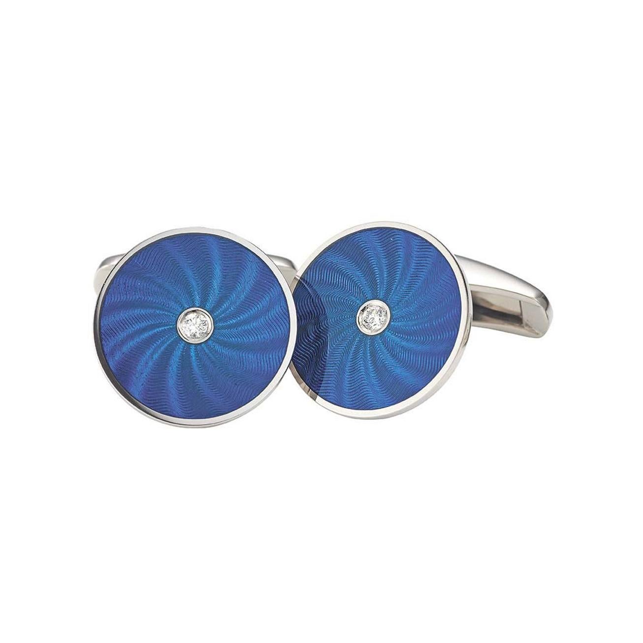 Victor Mayer Globetrotter Collection Round Cufflinks 18k White Gold Blue Guilloche Enamel & Diamonds Ø 17 mm

VICTOR MAYER is a fine jewelry house known for its sophisticated craftsmanship. Since 1989, the company has been closely associated with