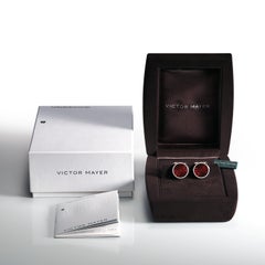 Victor Mayer Globetrotter Round Cufflinks 18k White Gold with Diamonds & Enamel