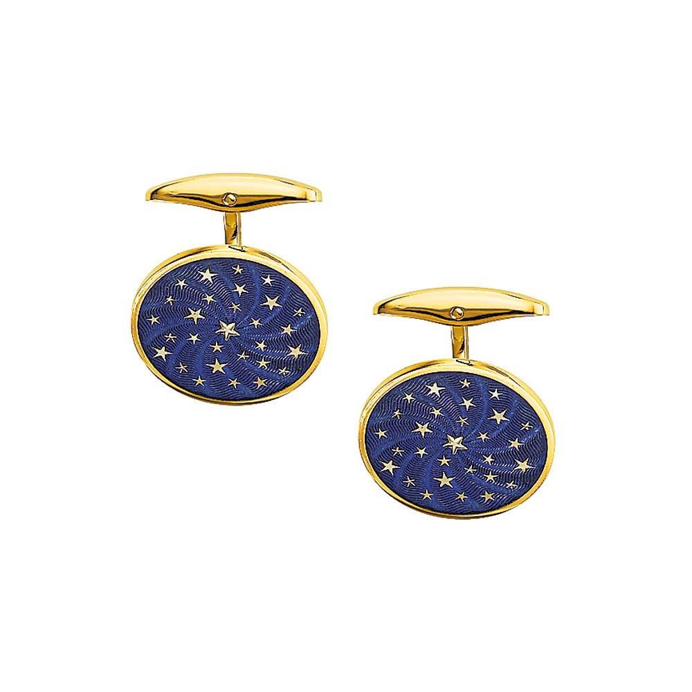 Victor Mayer Cufflinks Globetrotter Round 18k Yellow Gold with Blue Enamel For Sale