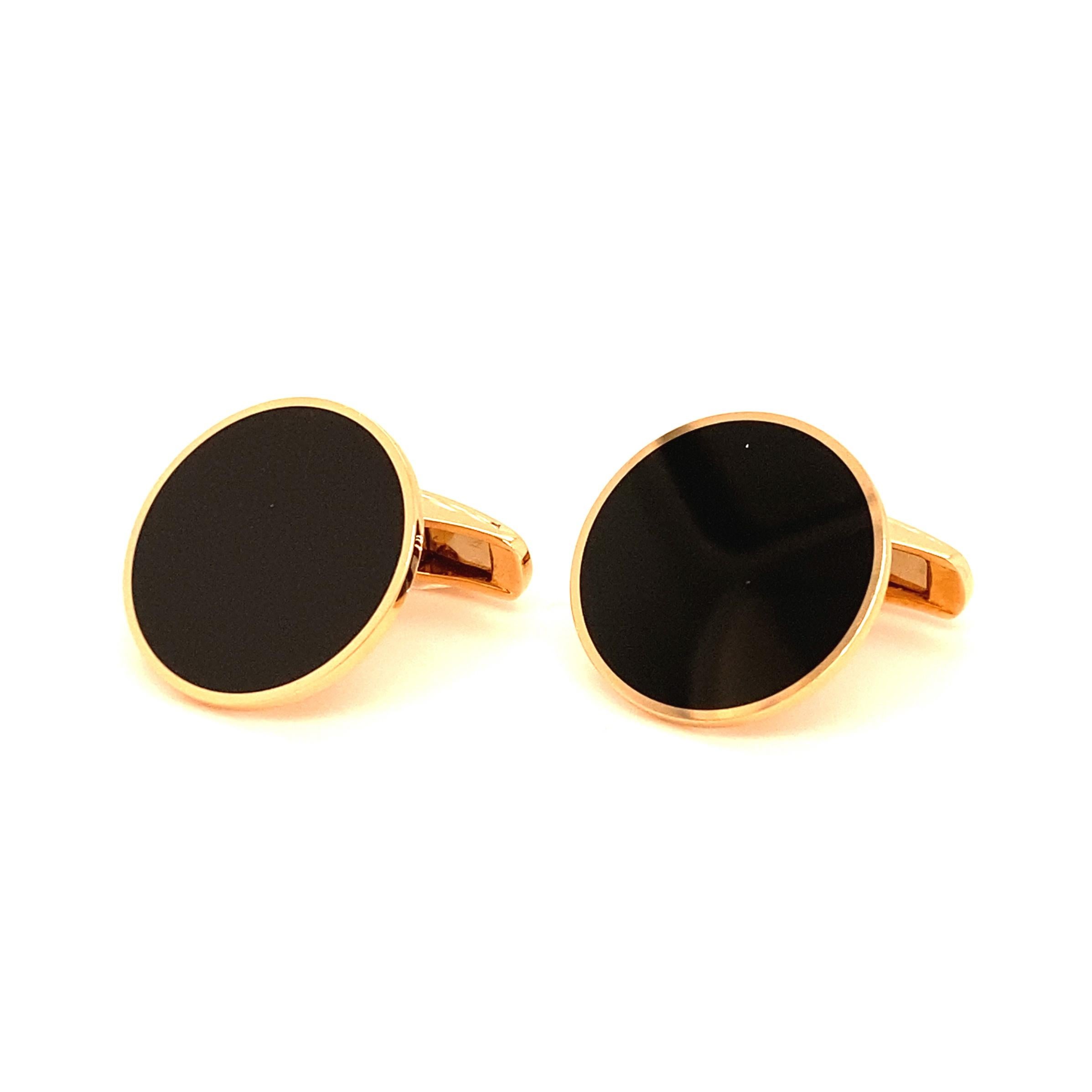 Contemporary Victor Mayer Cufflinks Globetrotter Round 18k Rose Gold with Black Enamel Ø 20mm For Sale
