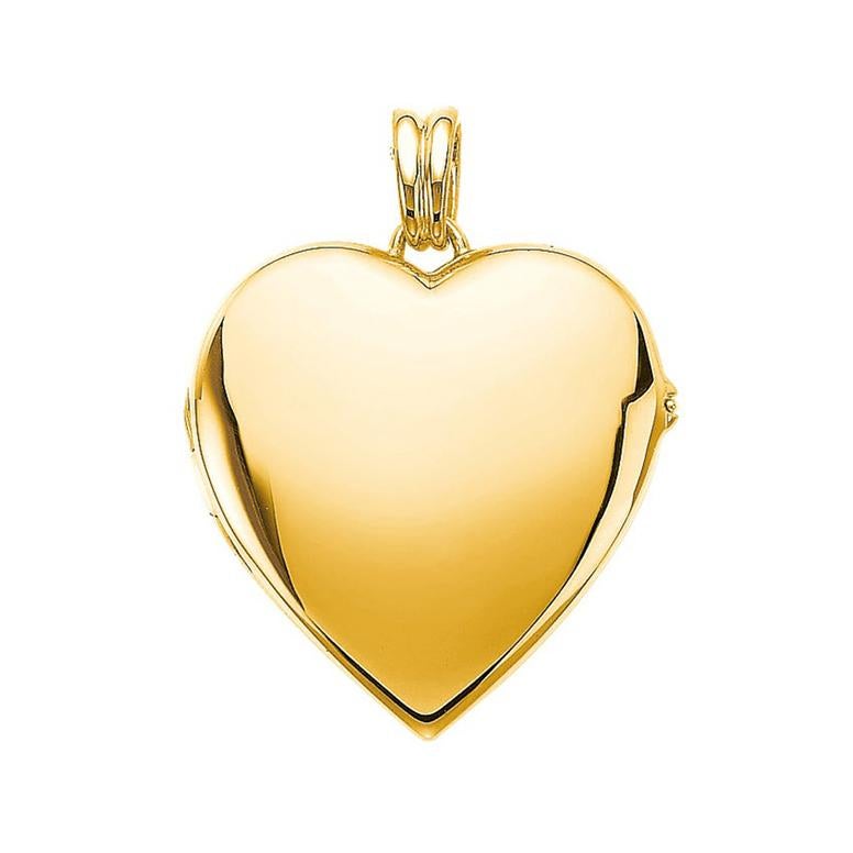 Customizable Polished Heart Shaped Pendant Locket 18k Yellow Gold 37 mm x 34 mm