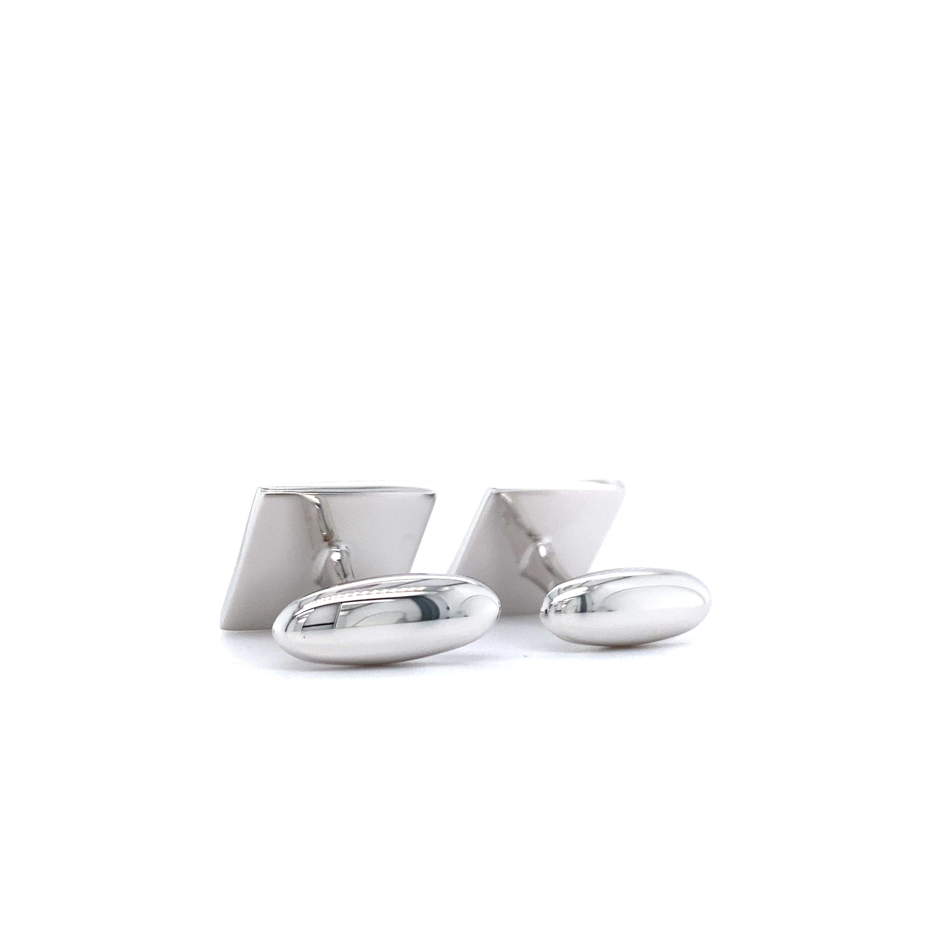 Contemporary Square Cufflinks with Design Facet in Solid 925 Sterling Silver, Rhodium Plated For Sale