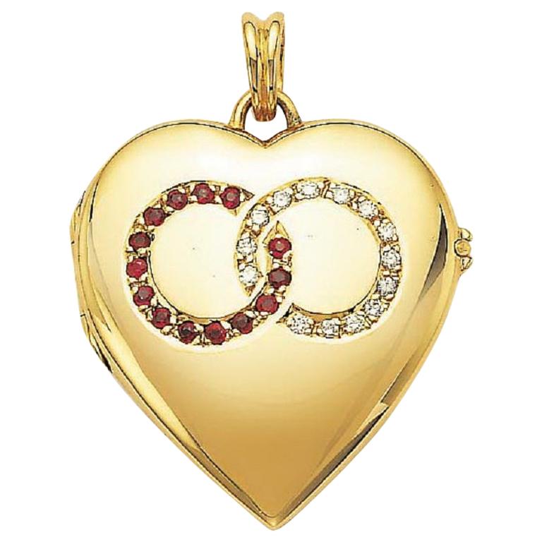 Médaillon pendentif cœur poli en or jaune 18 carats 14 diamants 0,14 carat H VS 28 x 32 mm