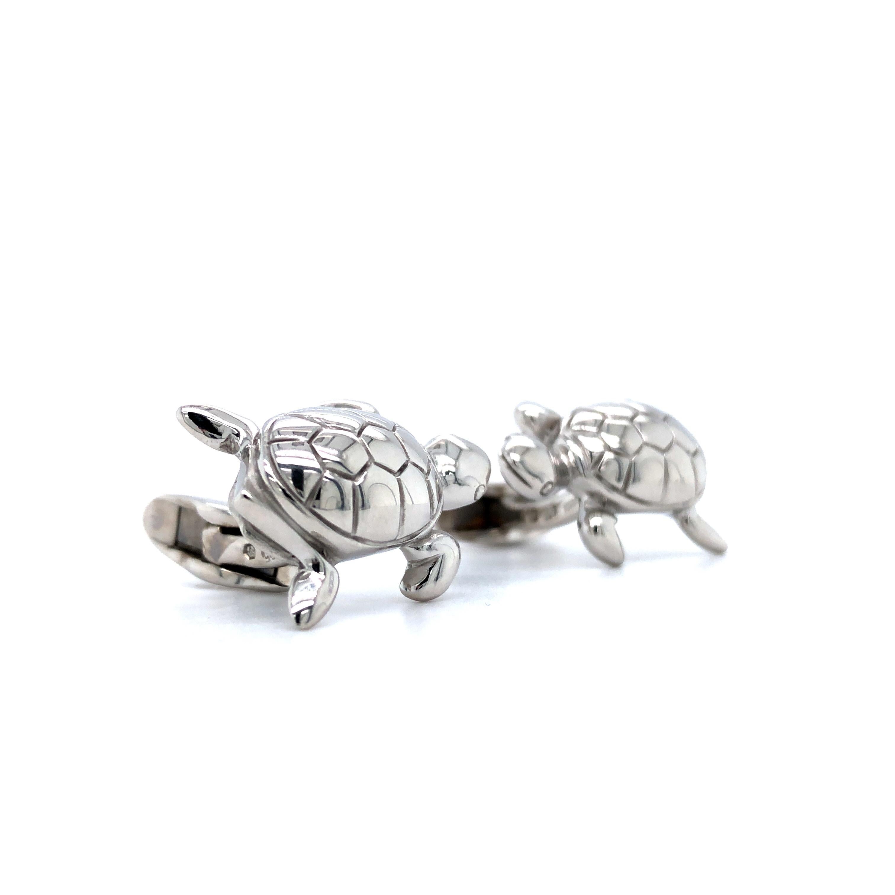 Victor Mayer Hallmark polierte Schildkröte Manschettenknöpfe aus 925 Sterling Silber im Angebot 2
