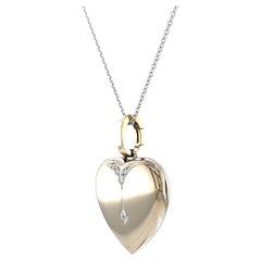 Polished Heart Locket Pendant 18k White Gold 6 Diamonds 0.09ct HVS 23 mm x 25 mm