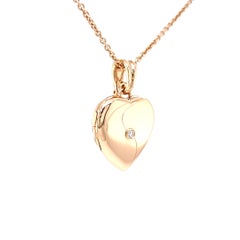 Customizable Heart Shaped Pendant Locket 18k Yellow Gold 1 Diamond 0.06 ct H VS