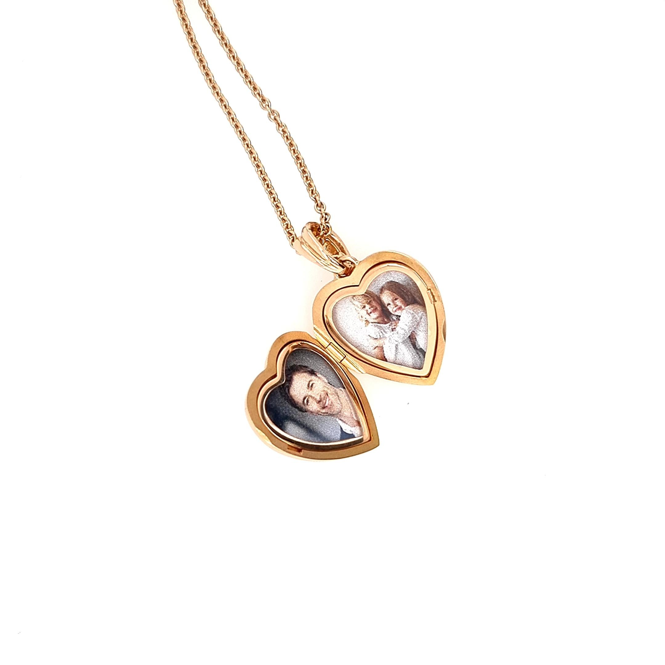 Médaillon pendentif personnalisable en forme de cœur en or jaune 18 carats avec 1 diamant 0,06 carat H VS Pour femmes en vente