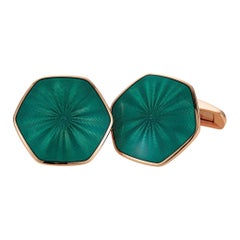 Victor Mayer Hexagonal Cufflinks 18k Rose Gold Turquoise Green Guilloche Enamel