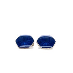 Victor Mayer Hexagonal Cufflinks, 18k White Gold, Petrole Guilloche Enamel