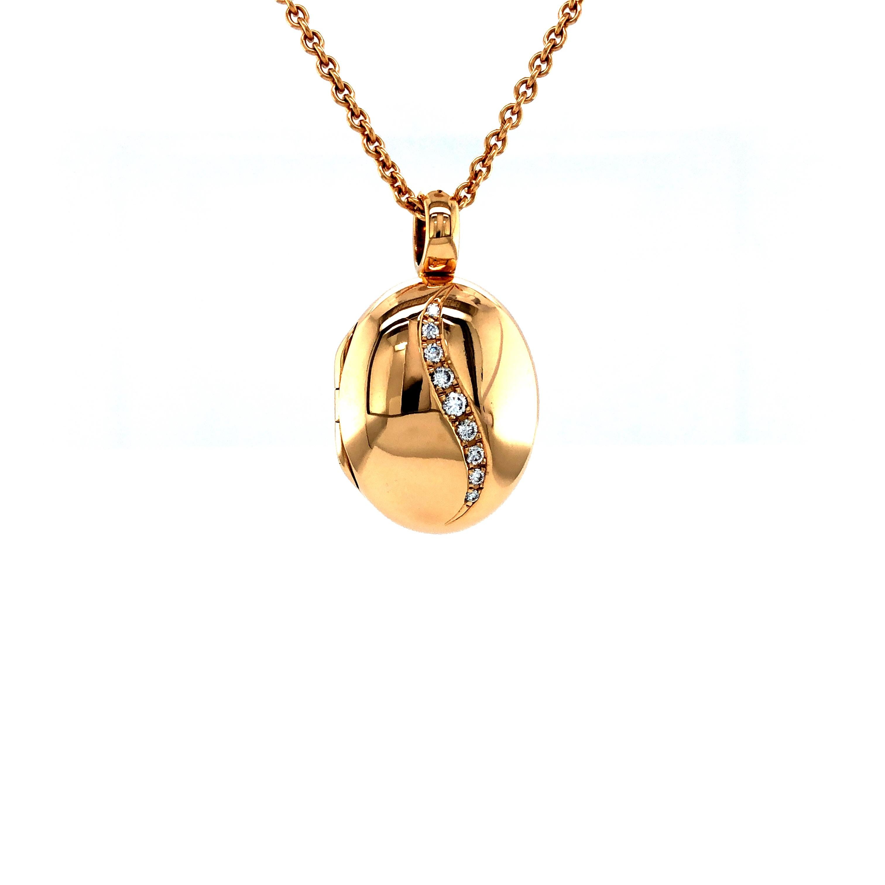 Victor Mayer customizable polished oval locket pendant 18k rose gold, Hallmark Collection, 9 diamonds, total 0.13 ct, H VS, measurements app. 20.0 mm x 17.0 mm

About the creator Victor Mayer
Victor Mayer is internationally renowned for elegant