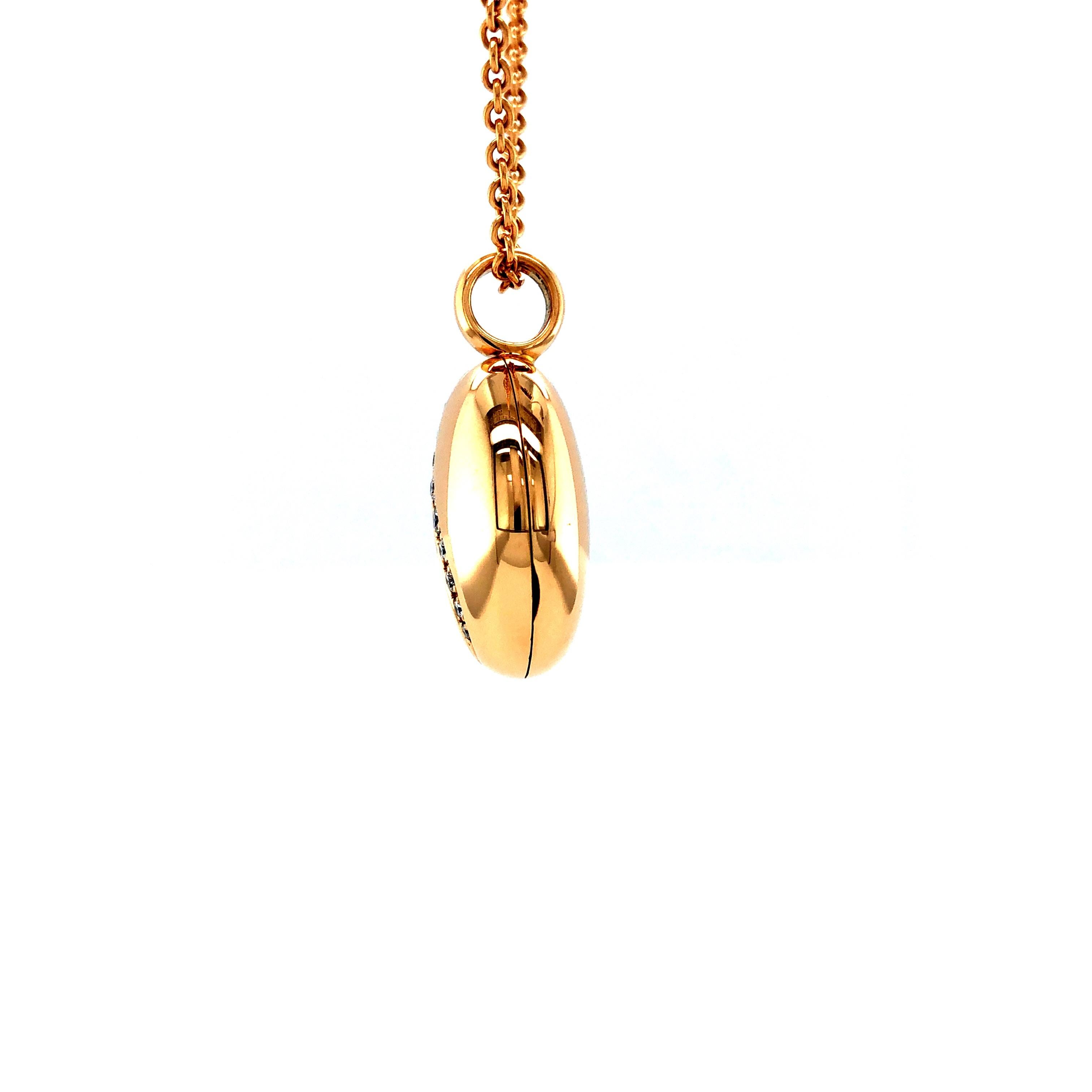 Contemporary Customizable Oval Polished Locket Pendant 18k Rose Gold 9 Diamonds 0.13 ct H VS For Sale