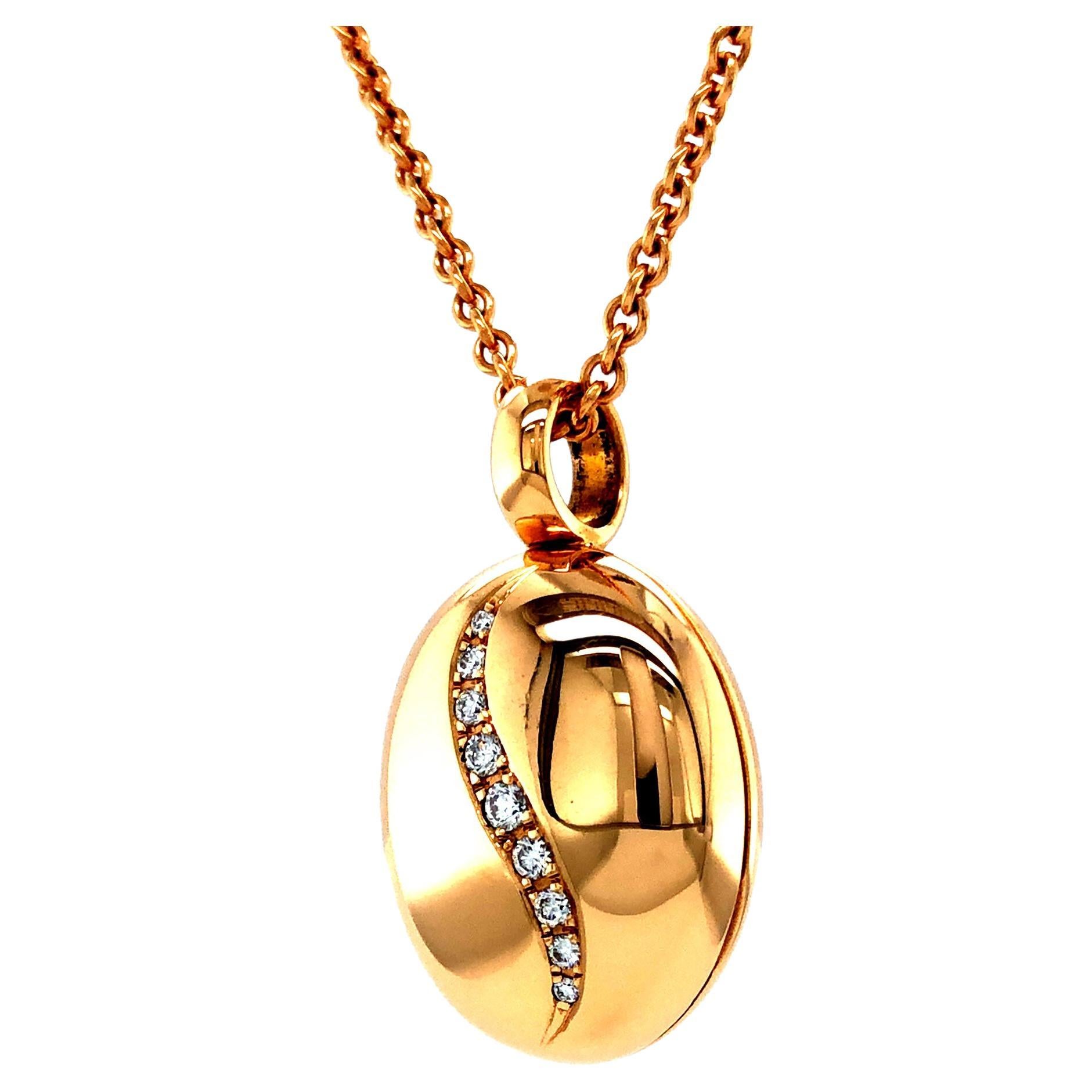 Customizable Oval Polished Locket Pendant 18k Rose Gold 9 Diamonds 0.13 ct H VS For Sale