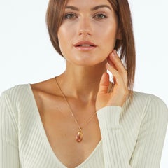 Oval Floral Locket Pendant Necklace 18k Yellow Gold Red/Orange Enamel 3 Diamonds