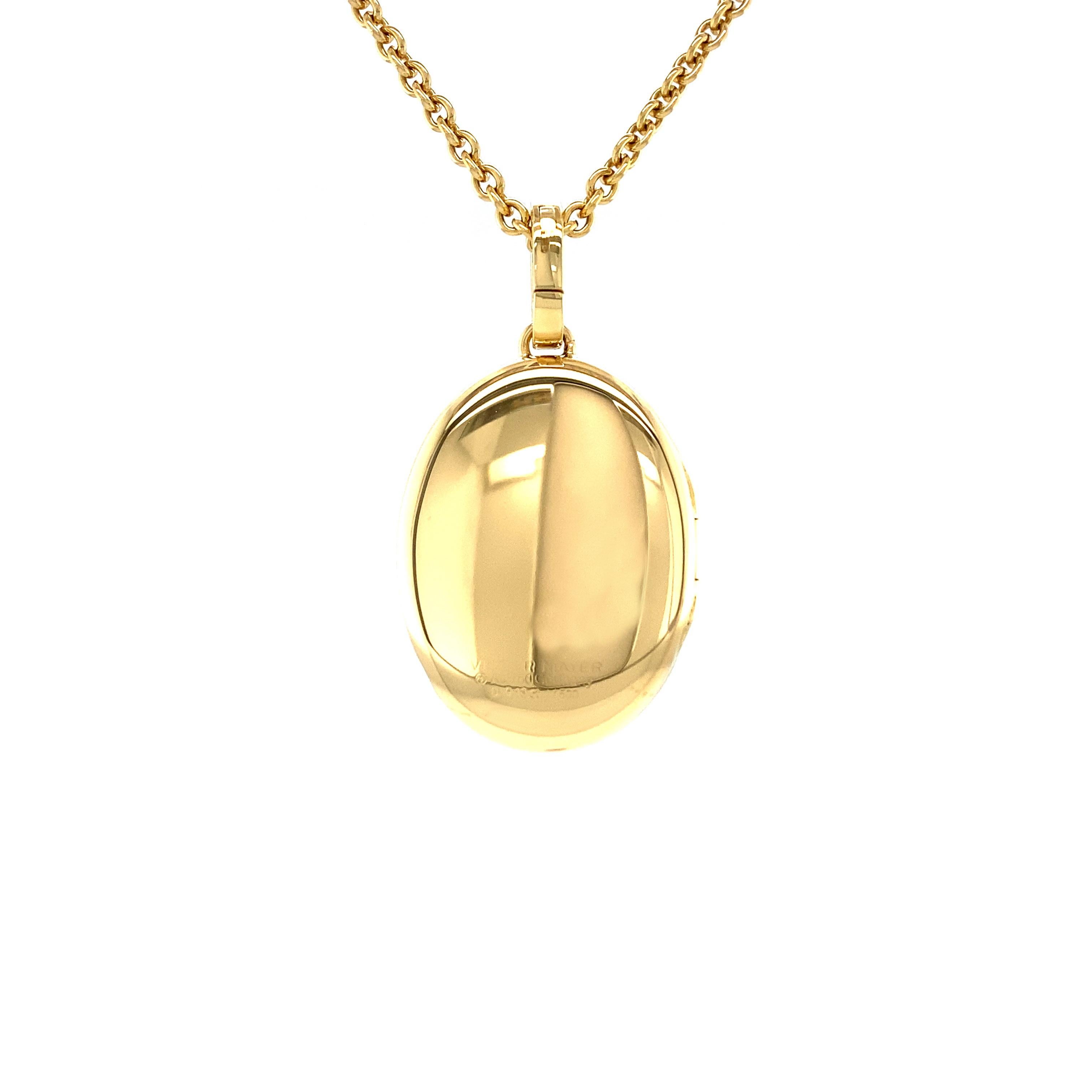 Brilliant Cut Oval Locket Pendant Star 18k Yellow Gold Blue Vitreous Enamel 11 Diamonds 0.12ct For Sale