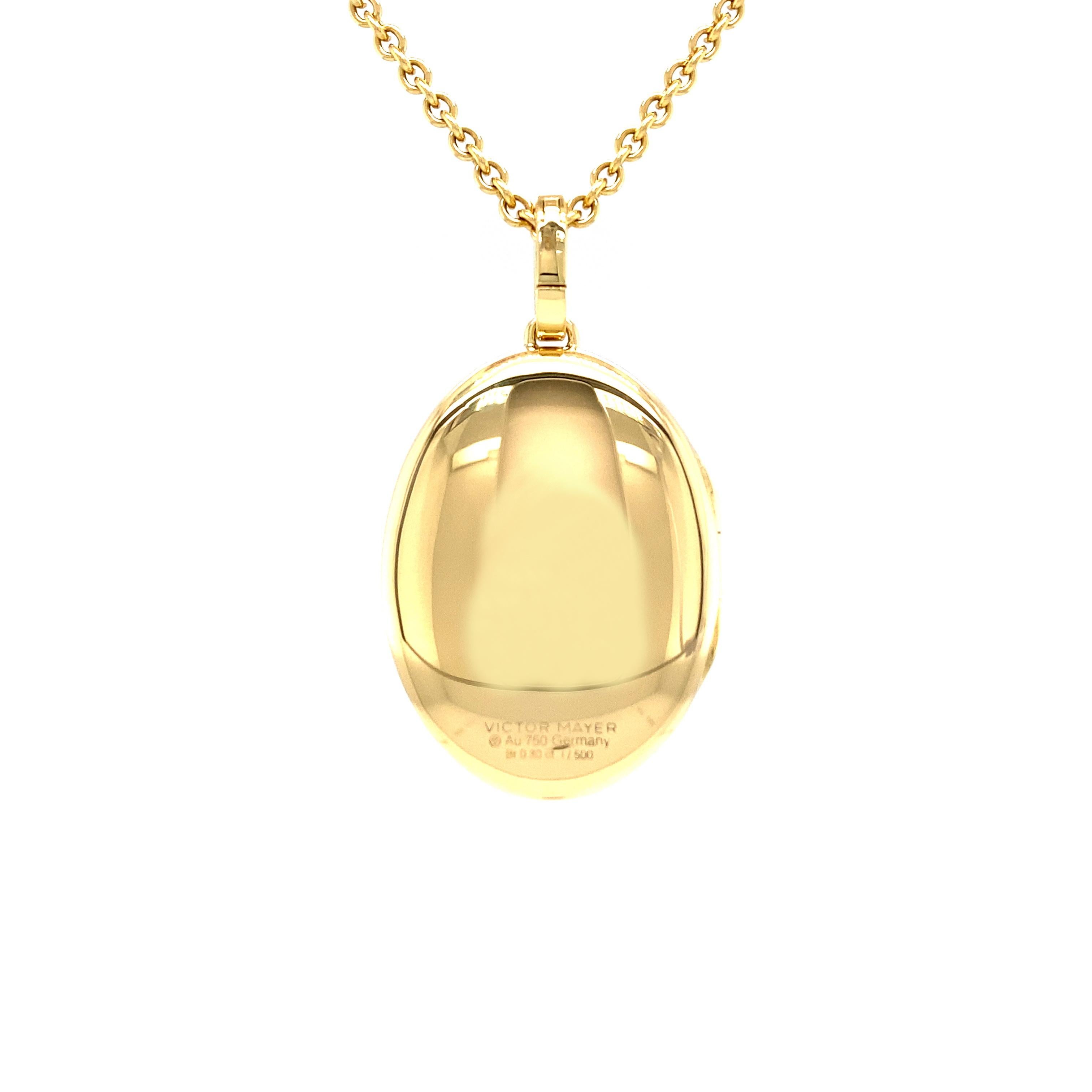 Women's Oval Locket Pendant 18k Yellow Gold Blue Vitreous Enamel 37 Diamonds 0.29ct  For Sale