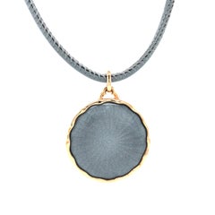 Round Pendant Collier 18k Rose Gold/925-Sterling Silver Grey Enamel Guilloche