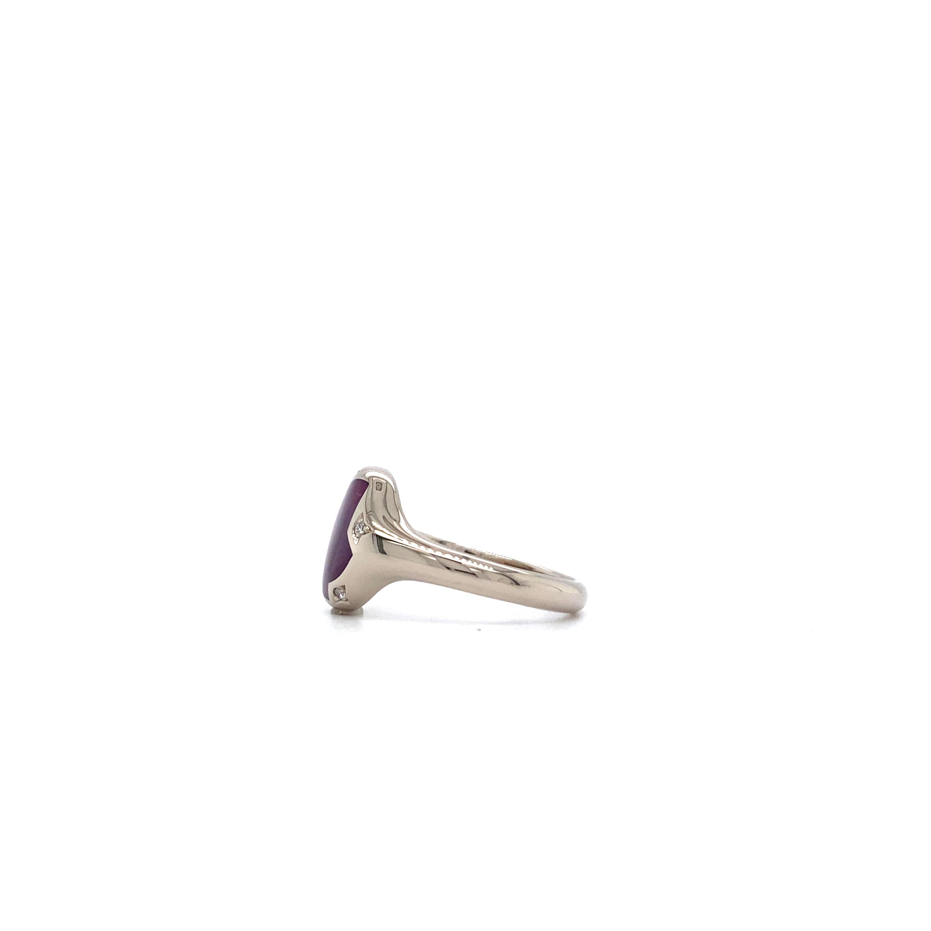 Ring Enamel Round Opalescent Purple 18k White Gold 5 Diamonds 0.03 ct For Sale 5