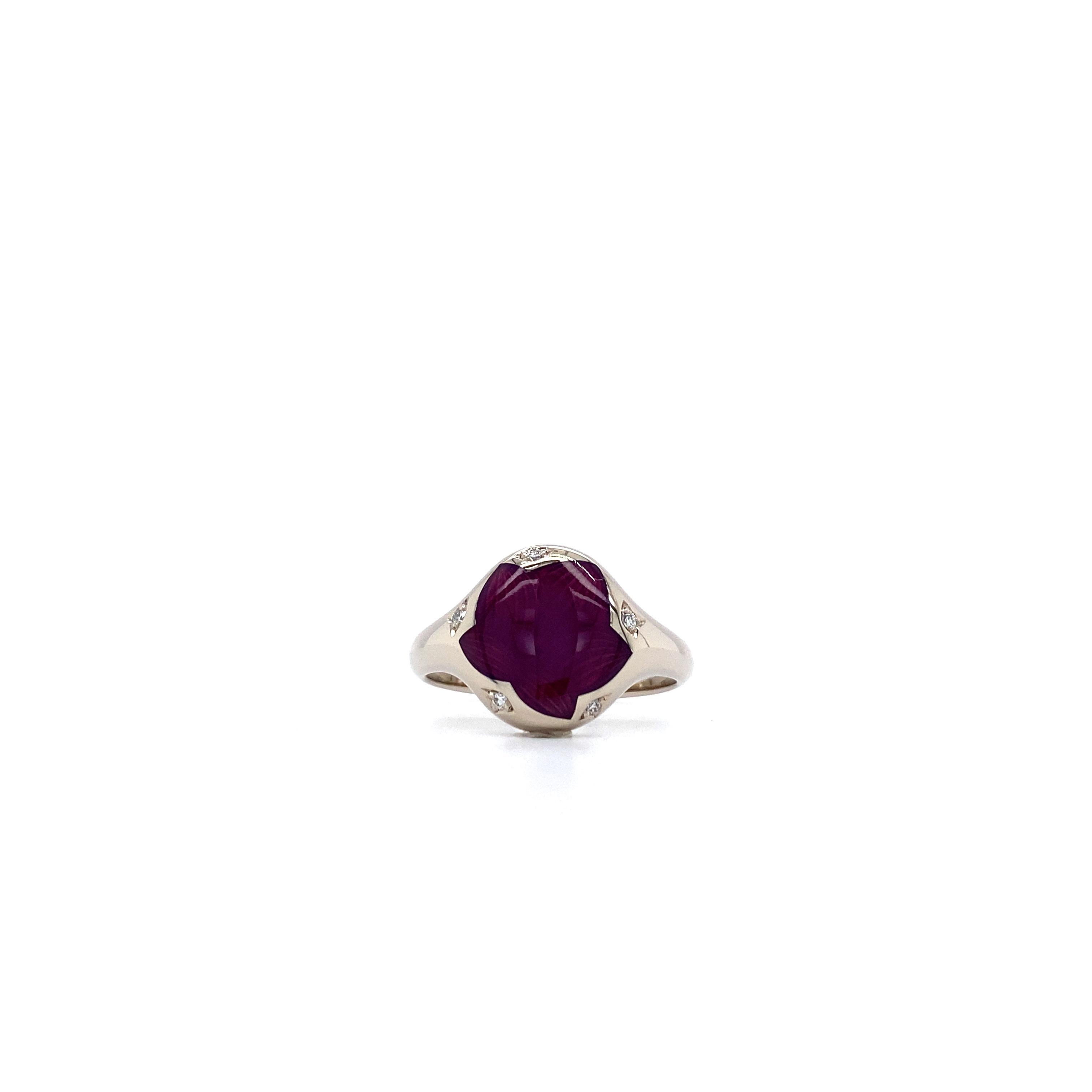 Ring Enamel Round Opalescent Purple 18k White Gold 5 Diamonds 0.03 ct For Sale 1