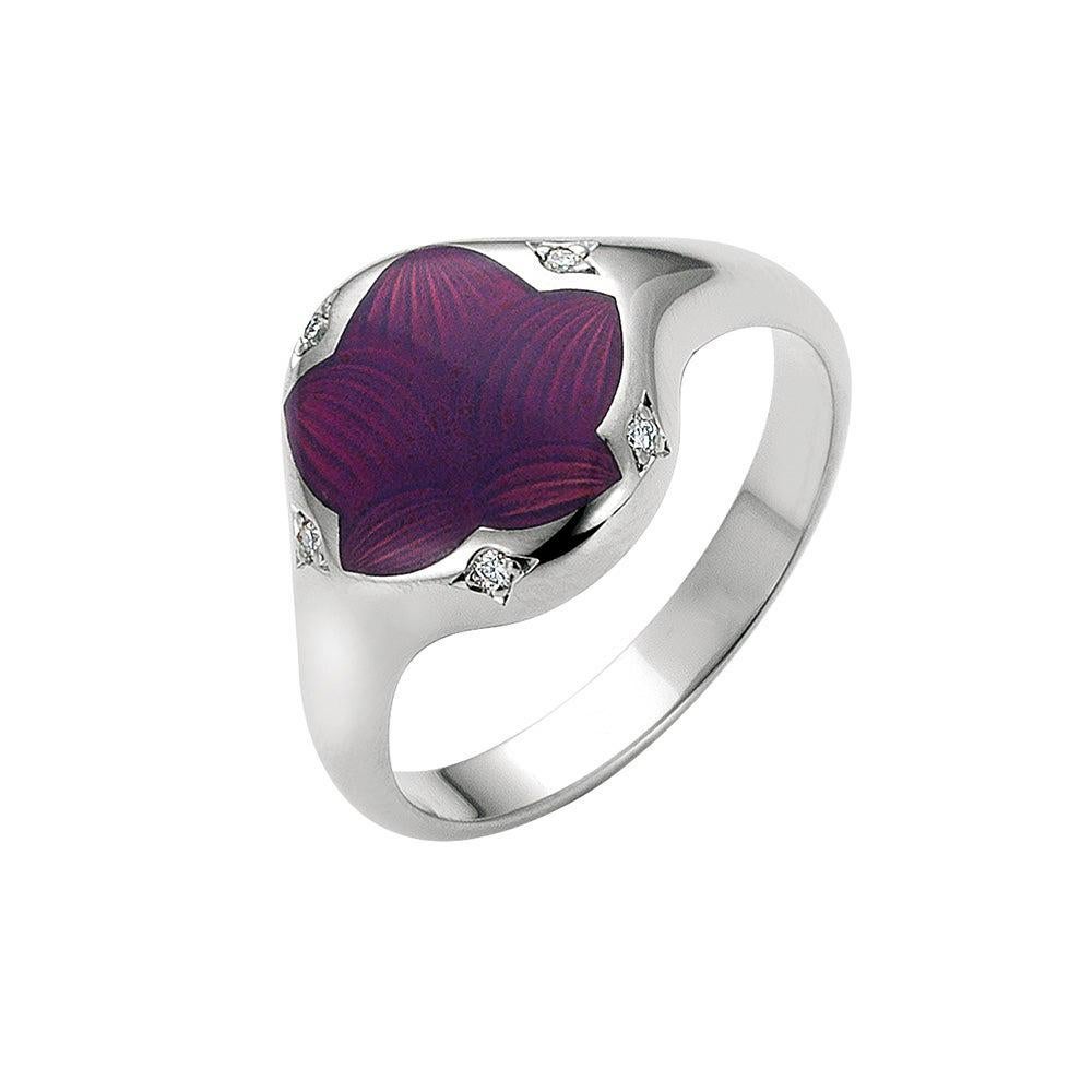 Ring Enamel Round Opalescent Purple 18k White Gold 5 Diamonds 0.03 ct For Sale