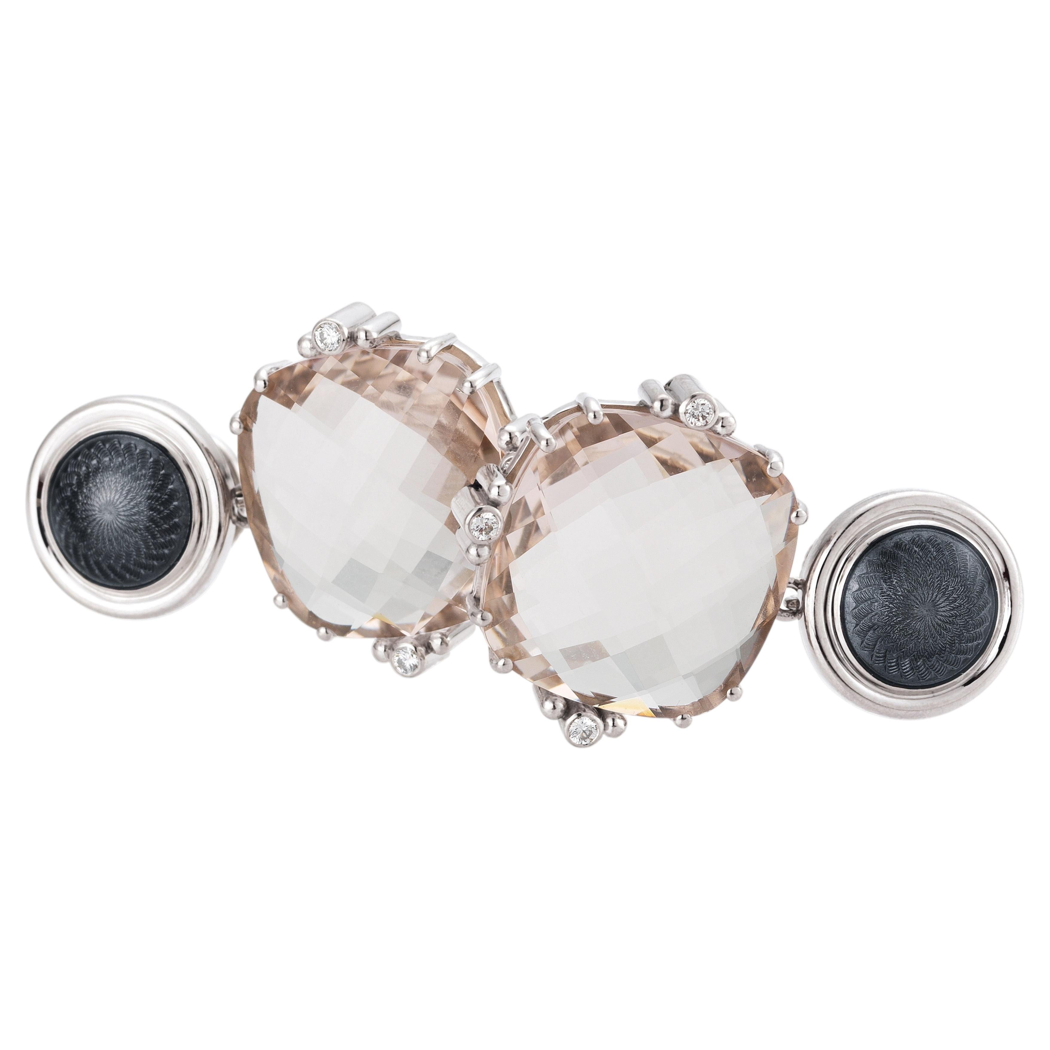 Orecchini Victor Mayer con morganite, diamanti, smalto guilloché in oro bianco in vendita