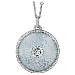 Round Pendant - 18k White Gold/925-Sterling Silver - Silver Enamel 109 Diamonds