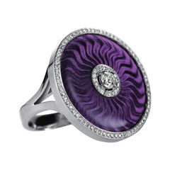 Runder lila Vitreous Emaille-Ring 18k Weißgold/Sterling 92 Diamanten 0,37ct