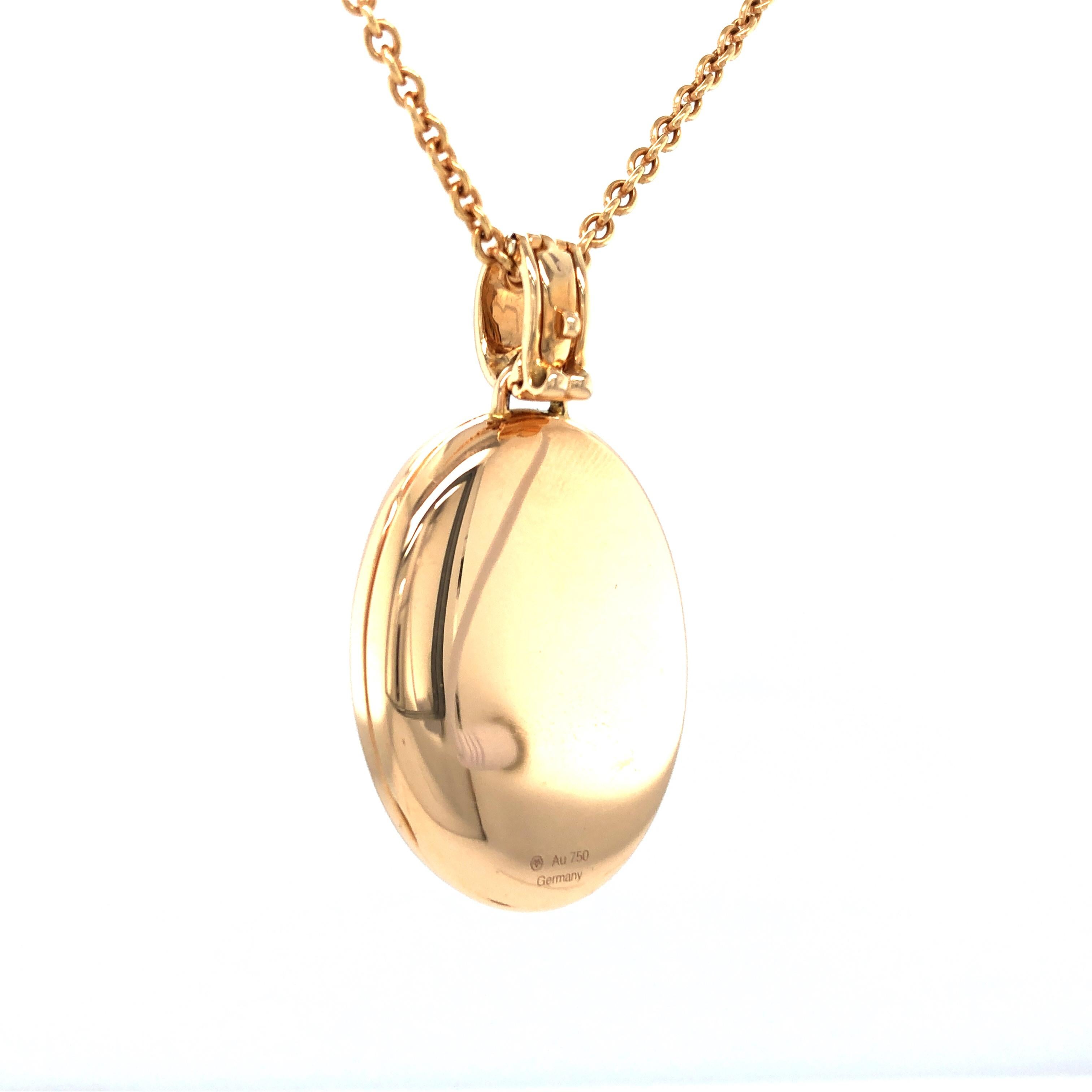Oval Pendant Locket - 18k Yellow Gold - 60 Diamonds 0.60 ct H VS Cut Pearl Pink For Sale 2