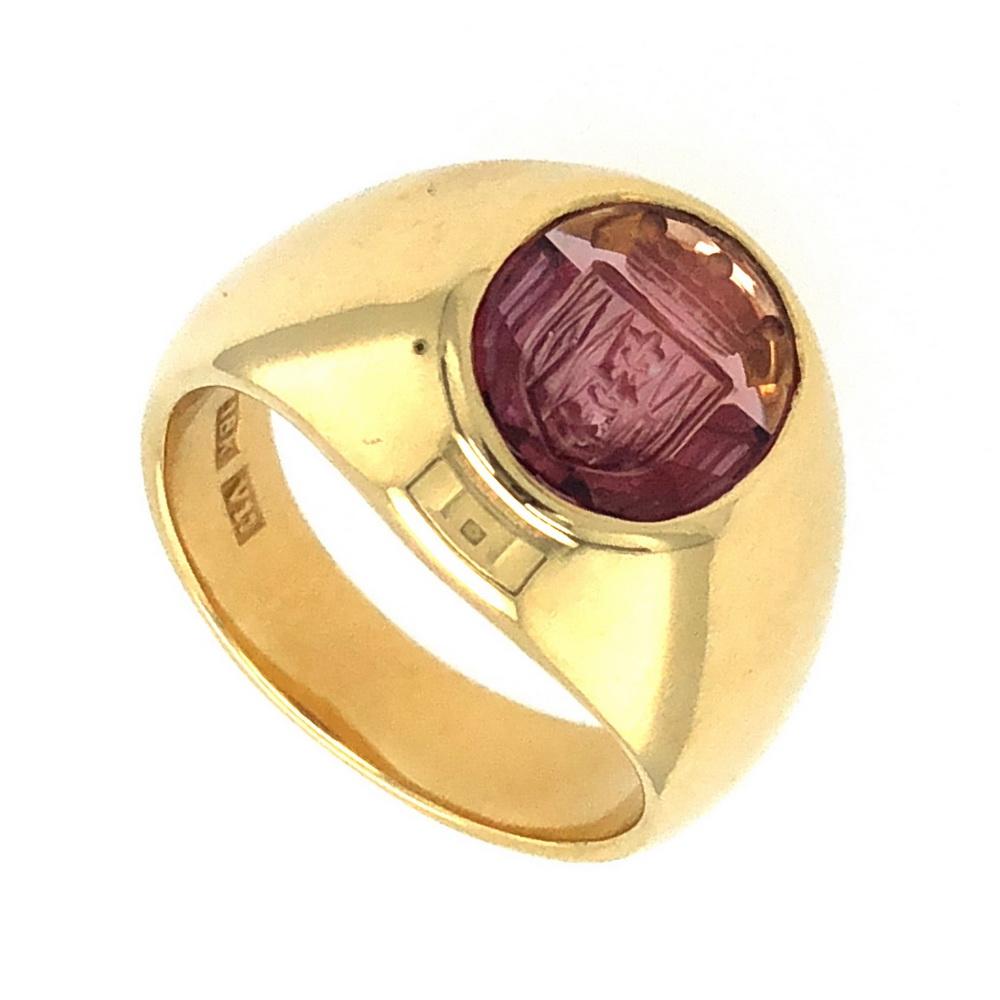 For Sale:  Victor Mayer Oval Signet Ring, 18k Yellow Gold, Garnet 10.8 x 8.5 with Engraving 2