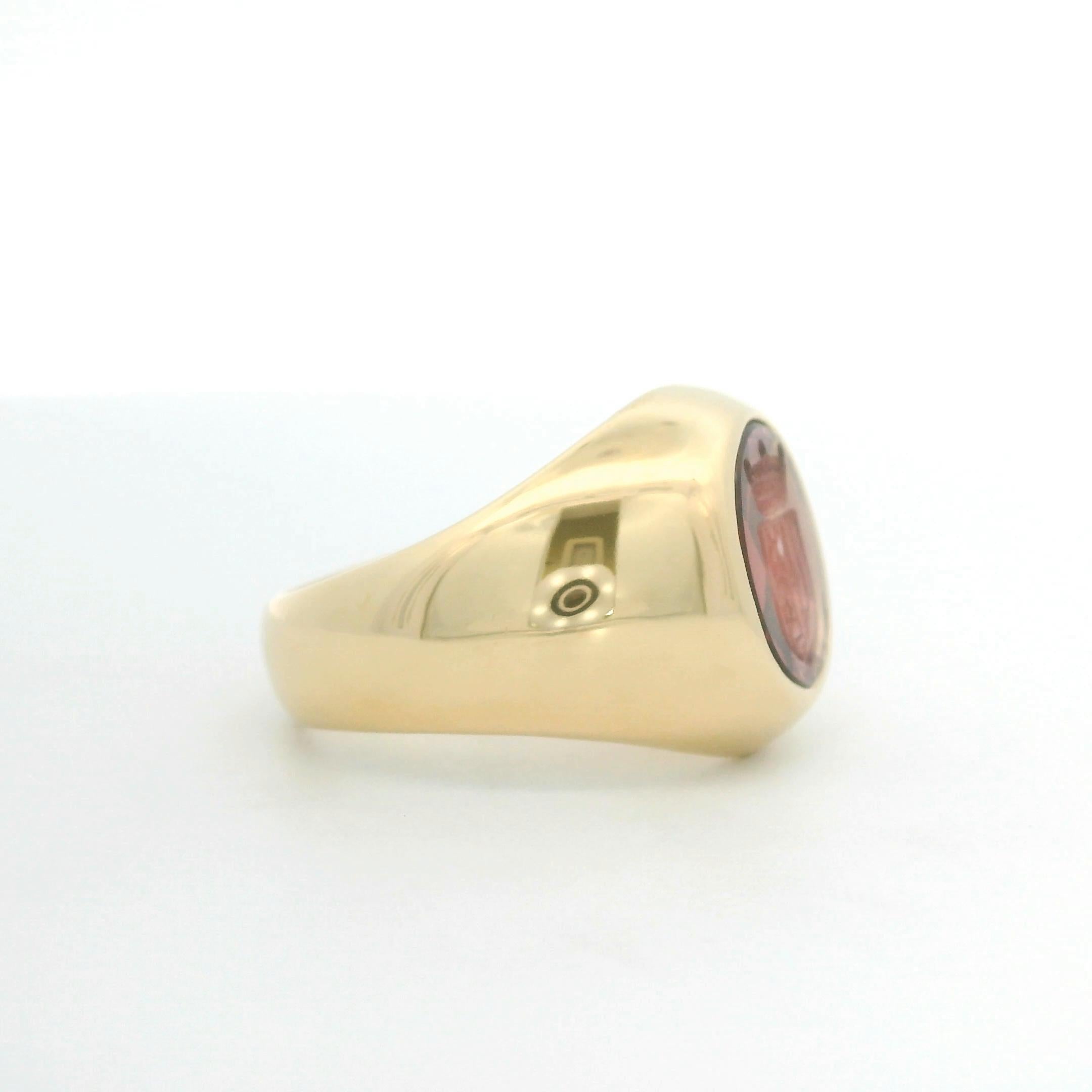 in vendita:  Anello con sigillo ovale Victor Mayer, oro giallo 18 carati, granato 10,8 x 8,5 con incisione 4