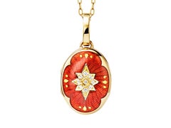 Victor Mayer Oval Victoria 18k Yellow Gold Red Enamel Diamond Locket Necklace
