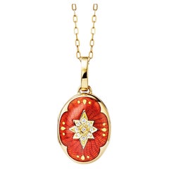Victor Mayer Oval Victoria 18k Yellow Gold Red Enamel Diamond Locket Necklace