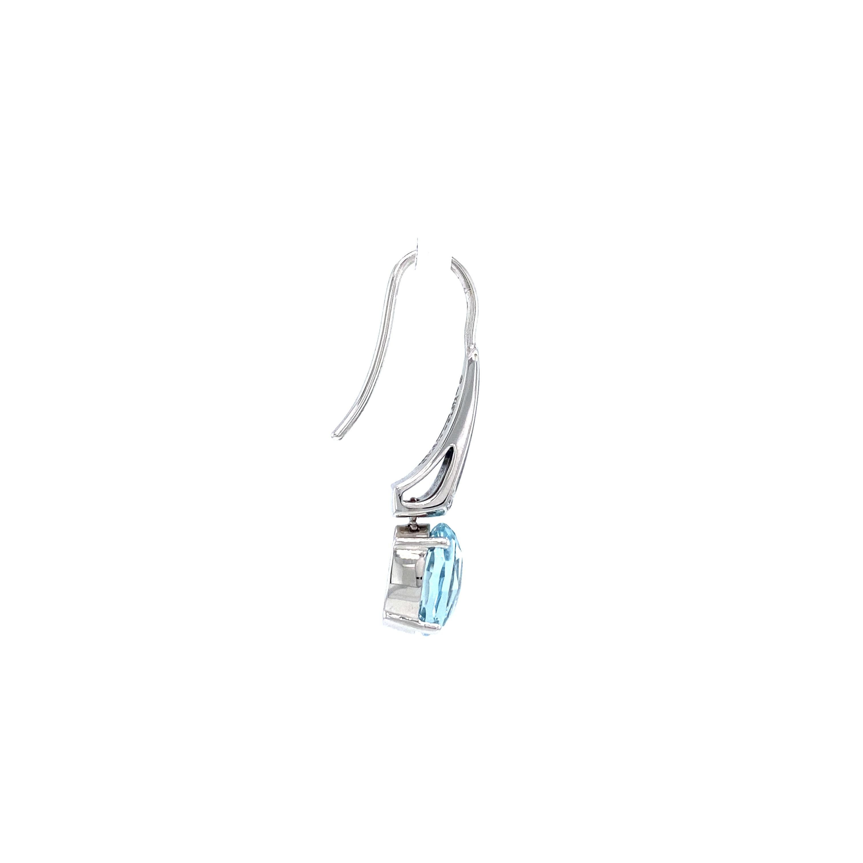Drop Earrings 18k White Gold Silver Fondant Enamel 8 Diamonds 0.04 ct Aquamarine In New Condition For Sale In Pforzheim, DE