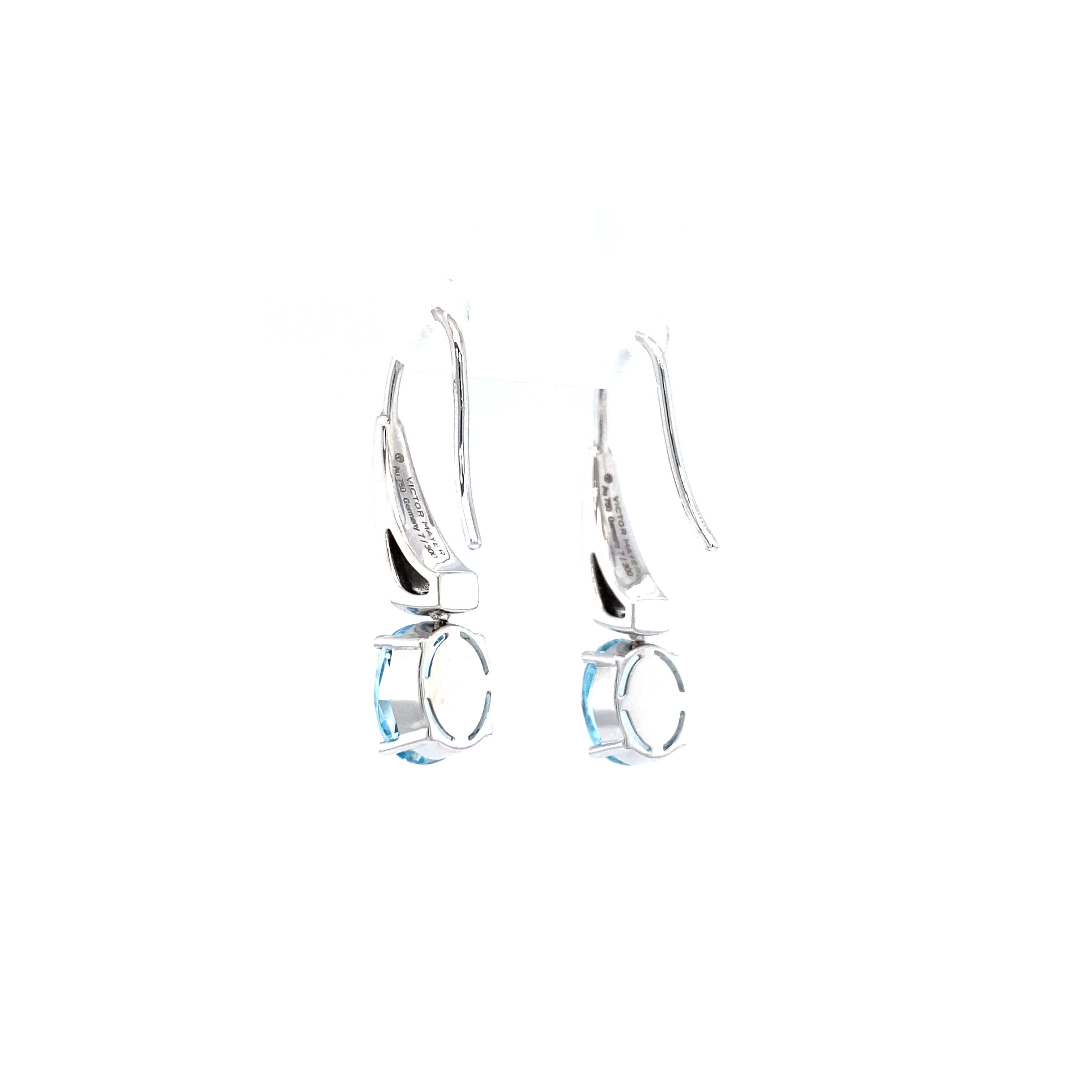 Drop Earrings 18k White Gold Silver Fondant Enamel 8 Diamonds 0.04 ct Aquamarine For Sale 1