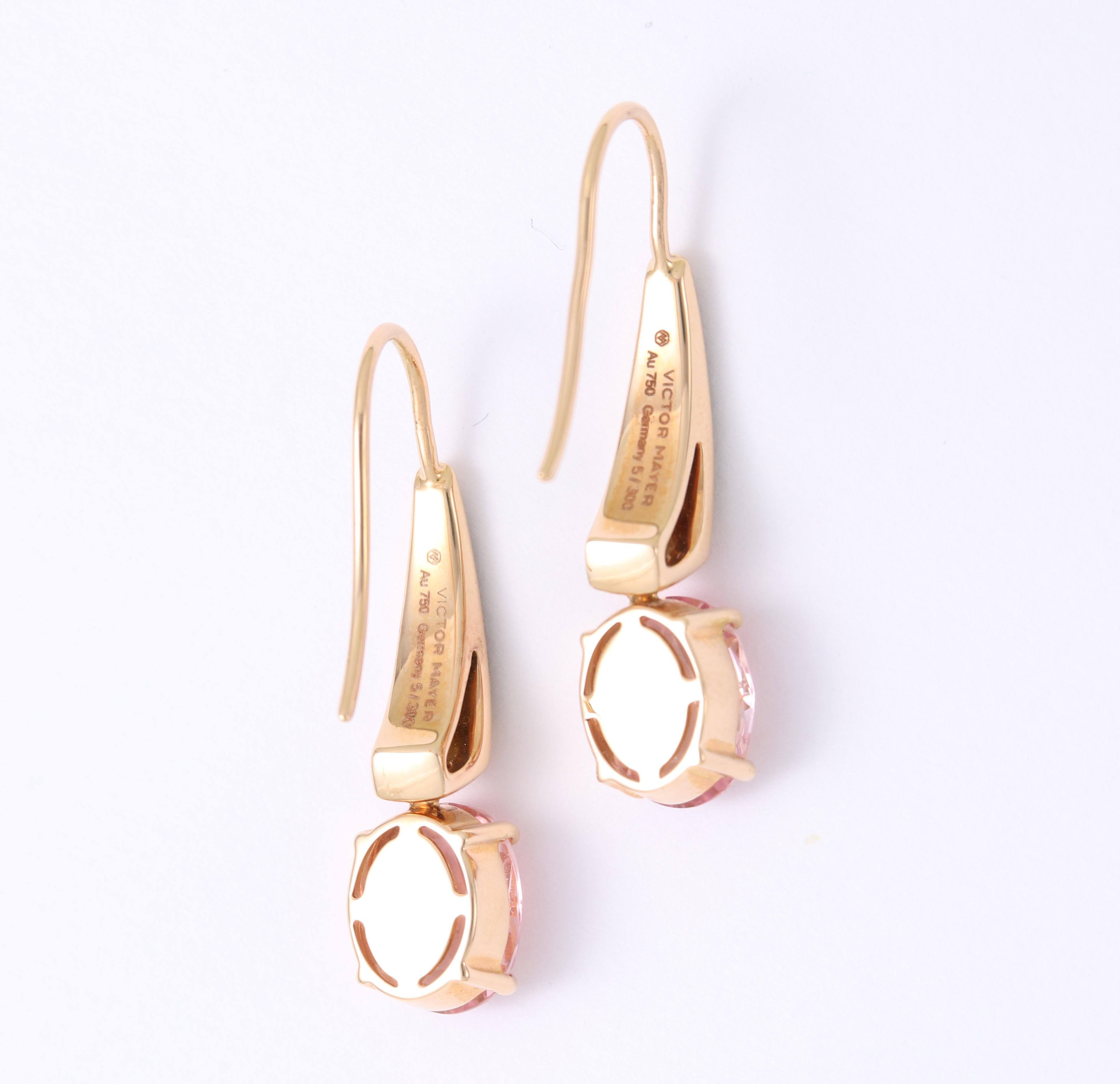 Art Deco Drop Earrings 18k Rose Gold Grey Enamel 8 Diamonds 0.04 ct 2 Pink Tourmalines For Sale