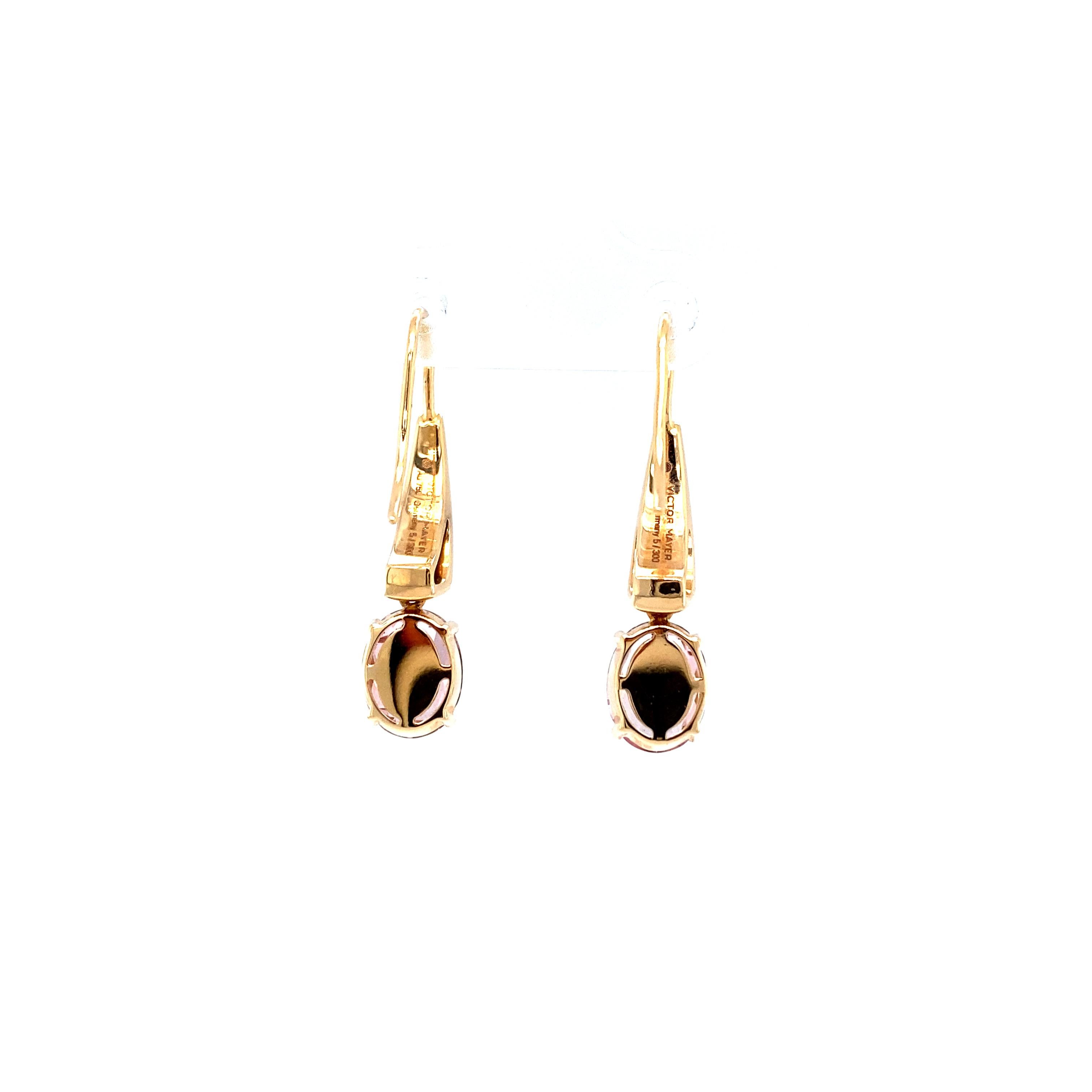 Women's Drop Earrings 18k Rose Gold Grey Enamel 8 Diamonds 0.04 ct 2 Pink Tourmalines For Sale