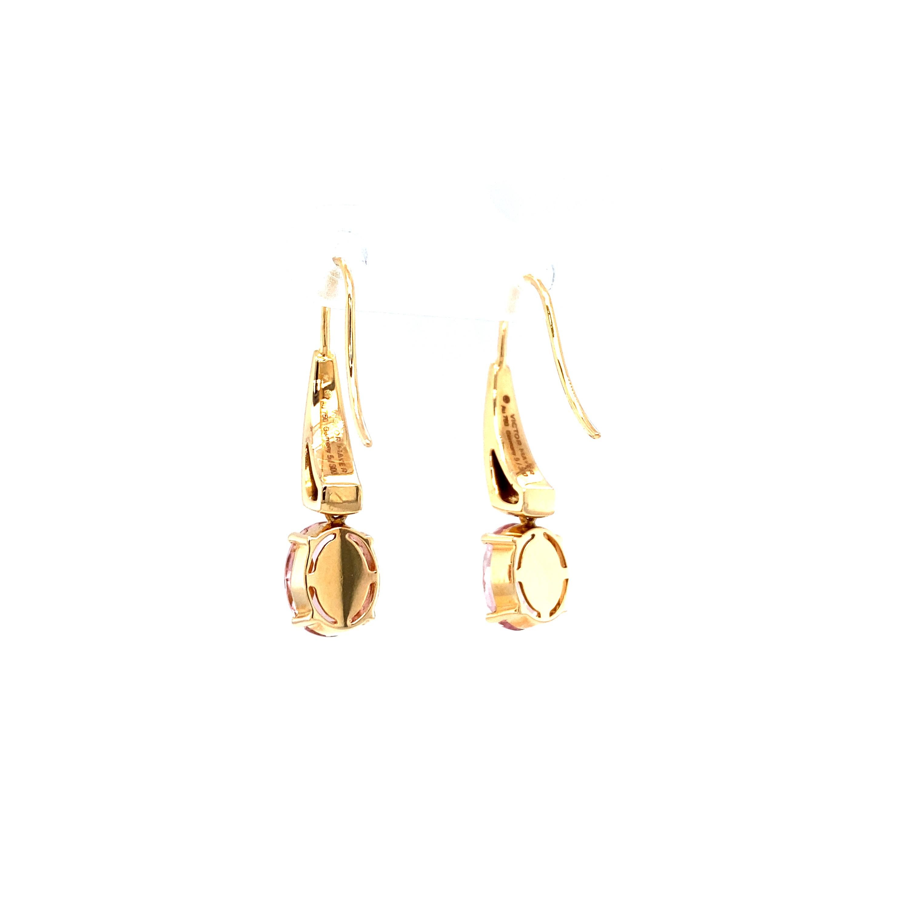 Drop Earrings 18k Rose Gold Grey Enamel 8 Diamonds 0.04 ct 2 Pink Tourmalines For Sale 1