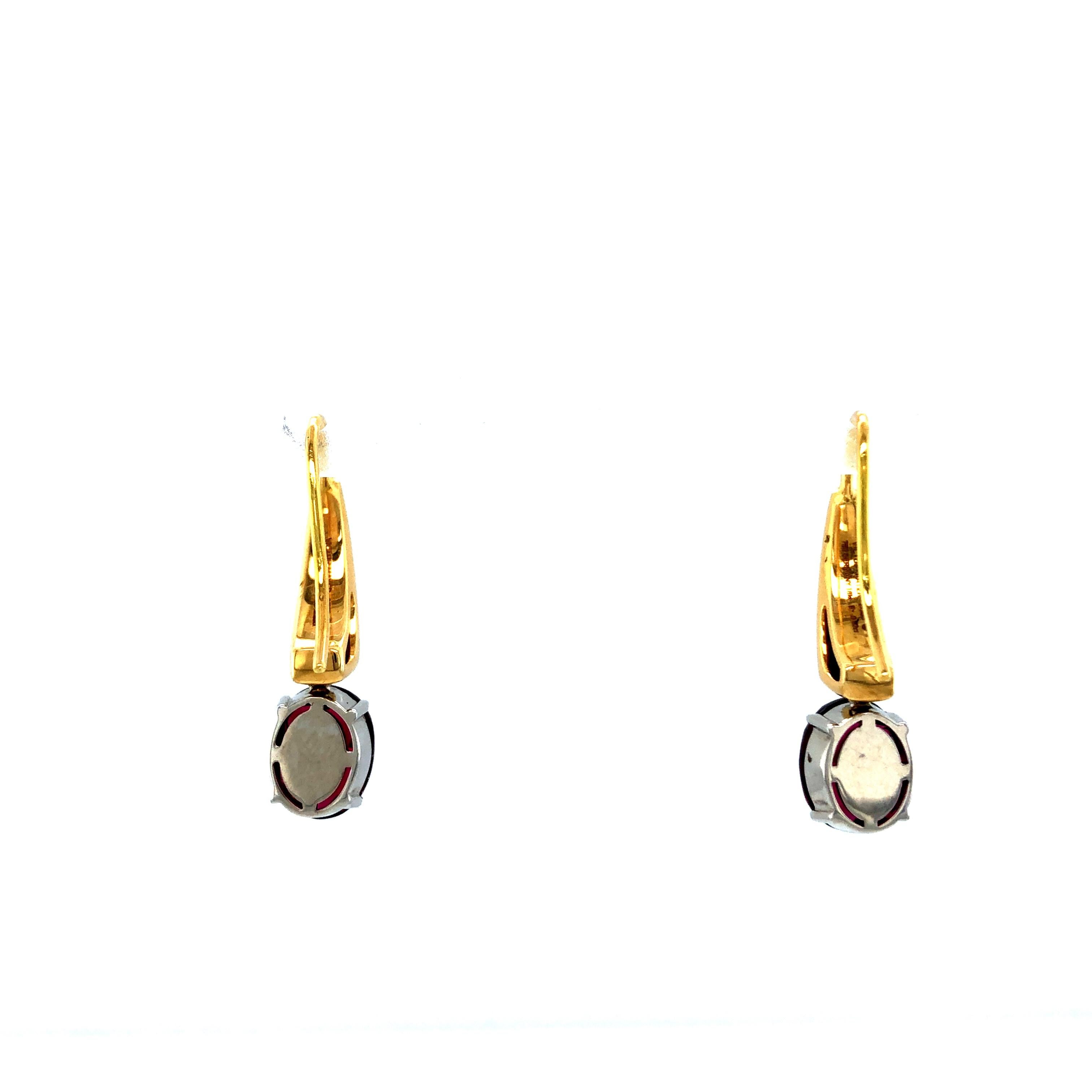 Drop Earrings 18k Yellow/White Gold Opal White Enamel 8 Diamond 0.04ct Rubellite For Sale 1