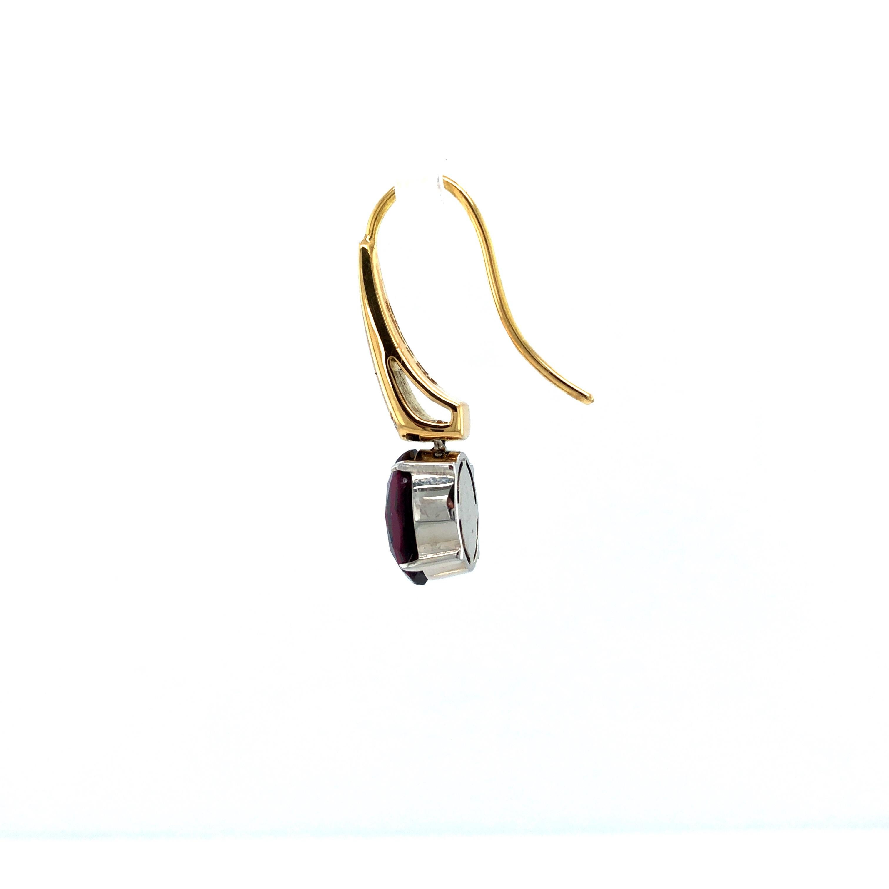 Women's Drop Earrings 18k Yellow/White Gold Opal White Enamel 8 Diamond 0.04ct Rubellite For Sale