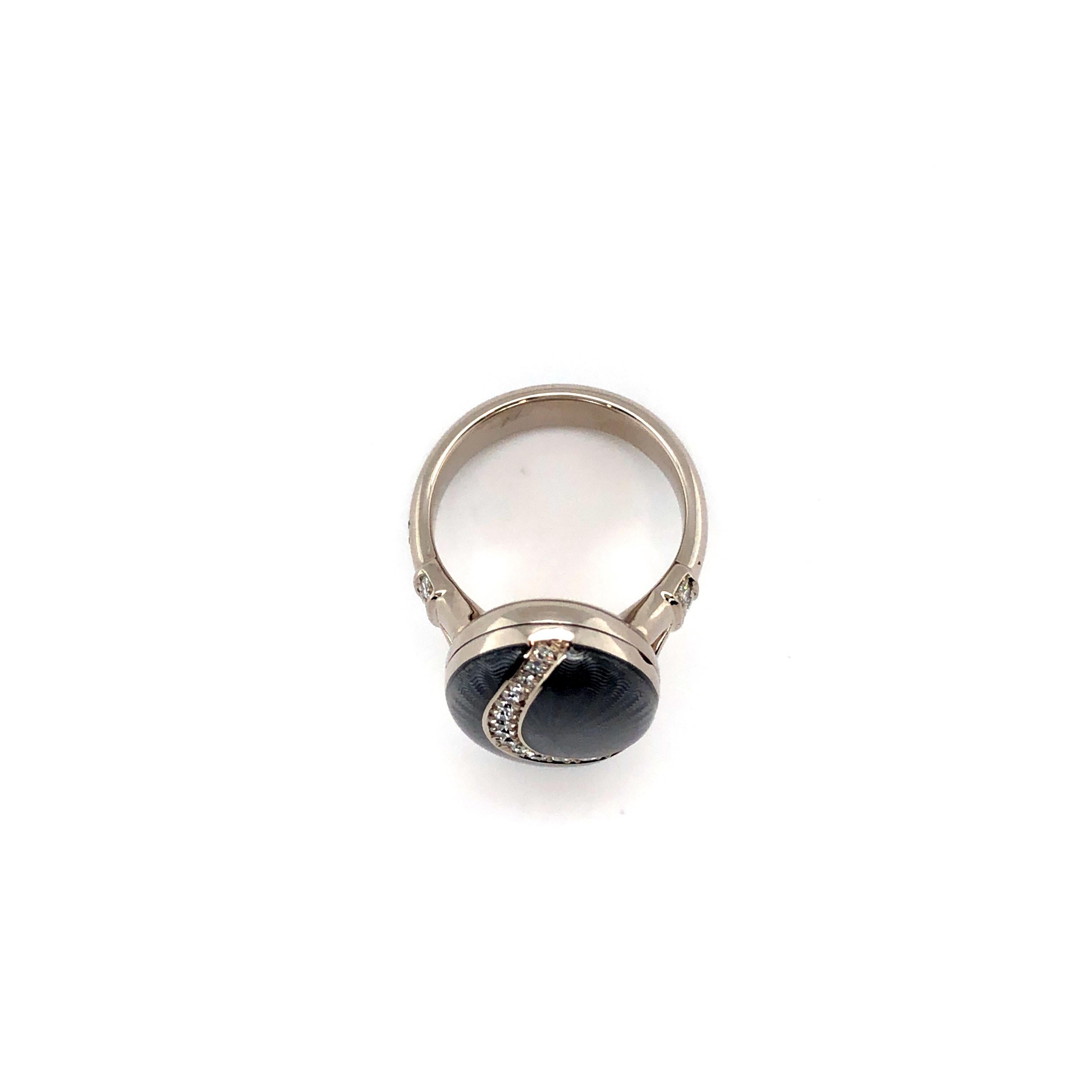 Victor Mayer Ring Pfau Hellgraue Emaille 18k Weißgold 22 Diamanten 0,40 ct im Angebot 5