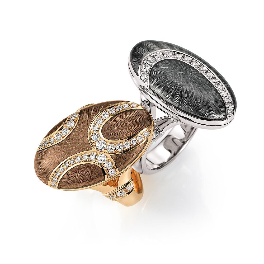 Victor Mayer Ring Pfau Hellgraue Emaille 18k Weißgold 22 Diamanten 0,40 ct (Brillantschliff) im Angebot