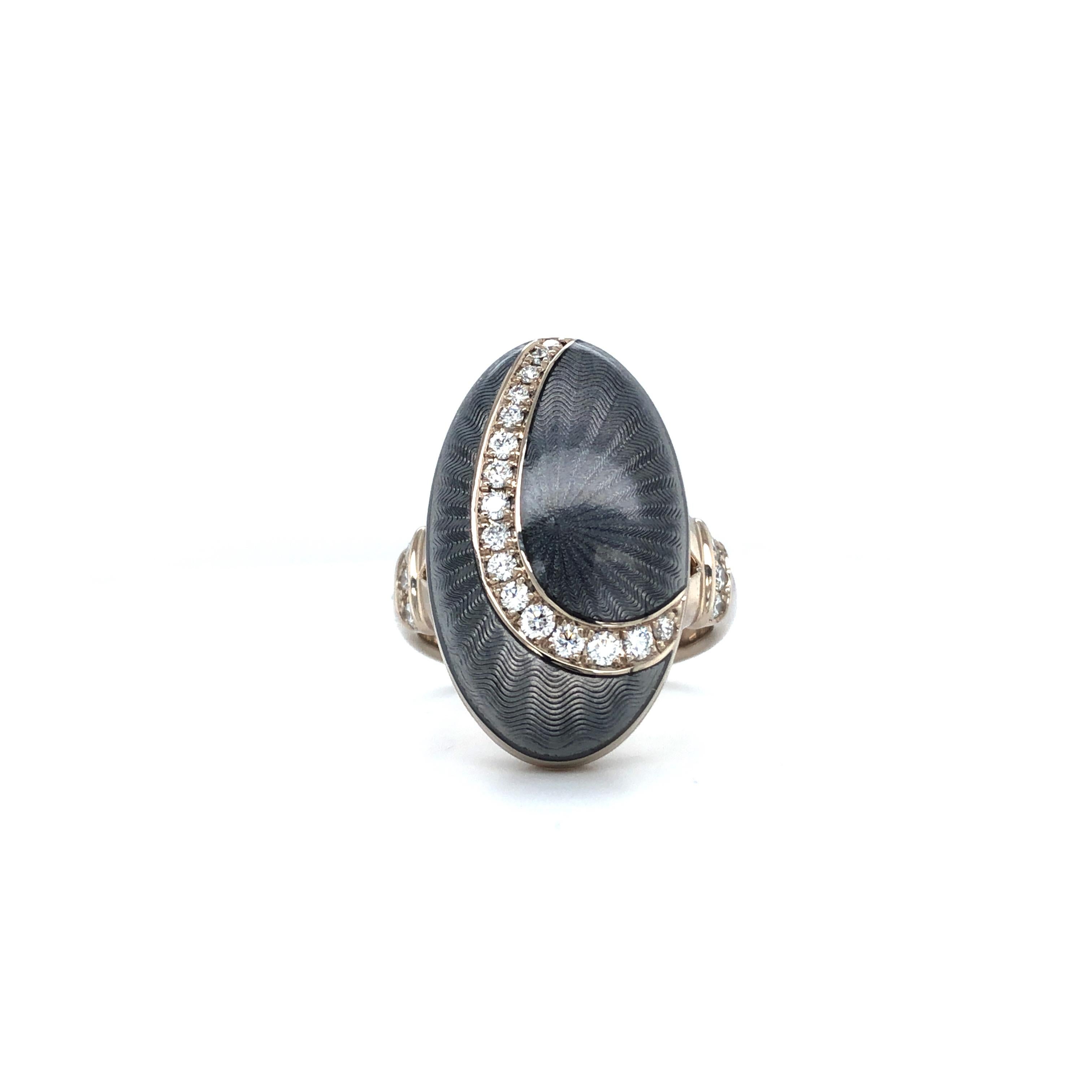 Victor Mayer Ring Pfau Hellgraue Emaille 18k Weißgold 22 Diamanten 0,40 ct im Zustand „Neu“ im Angebot in Pforzheim, DE