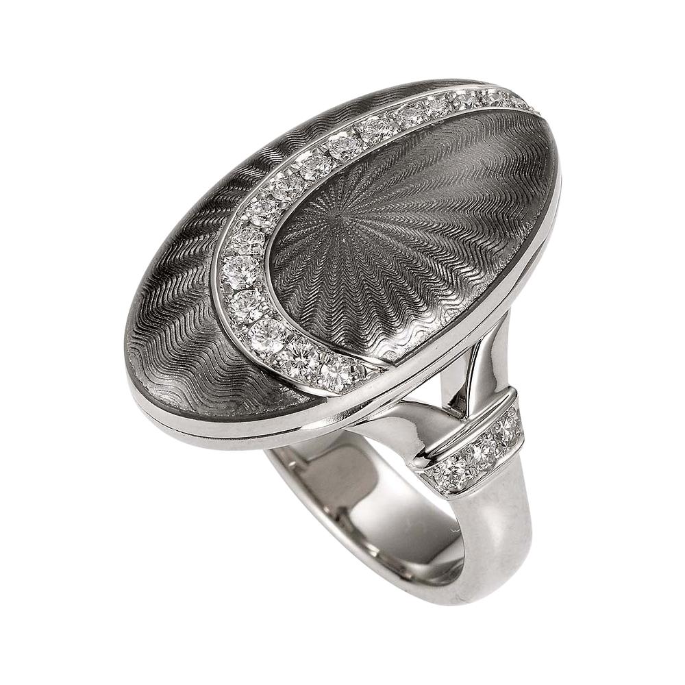 Victor Mayer Bague paon en or blanc 18 carats et émail gris clair avec 22 diamants de 0,40 carat en vente