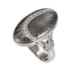 Victor Mayer Ring Peacock Light Grey Enamel 18k White Gold 22 Diamonds 0.40 ct
