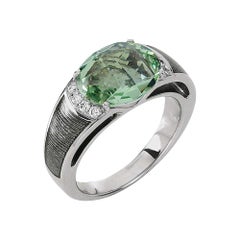 Victor Mayer Ring Peacock Silver Enamel 18k White Gold 8 Diamonds 0.16 ct