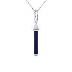 Key Pendant 18k White Gold Blue Vitreous Enamel 44 Diamonds 0.36ct GVS Rubellite