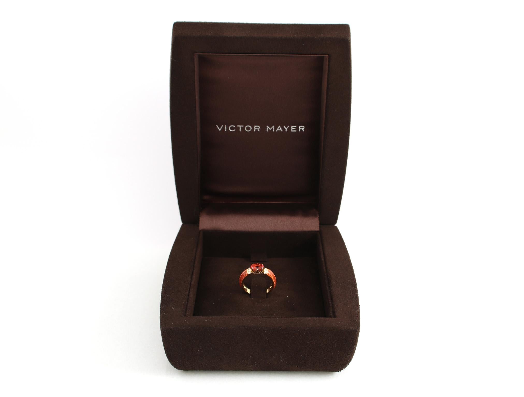 Victor Mayer Ring 18k Yellow Gold Vitreous Enamel Blue 3 Diamonds 0.07 ct In New Condition For Sale In Pforzheim, DE