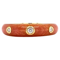 Anillo Victor Mayer Oro amarillo 18k, Esmalte vítreo rosa, 3 diamantes 0,07 ct