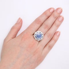 Victor Mayer Ring Chrysantheme, 18k RG/WG, Vitreous Enamel, 8 Diamonds Total 0.2