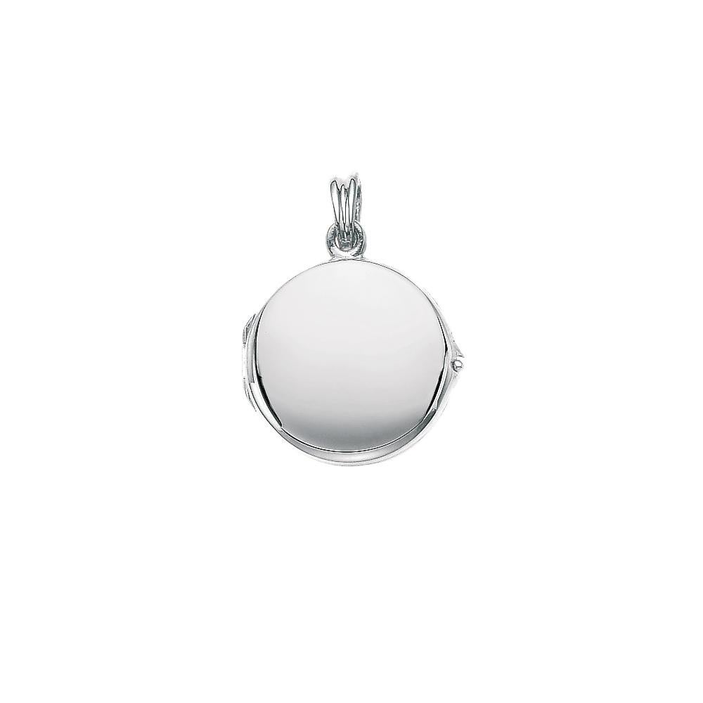 Contemporaneo Customizable Round Polished Pendant Locket - 18k White Gold - Diameter 30 mm in vendita