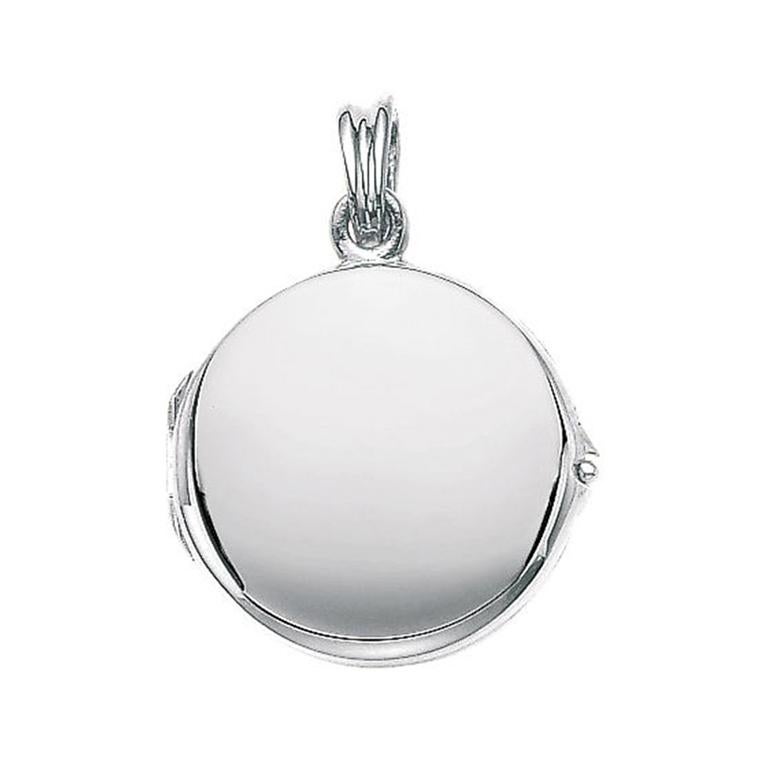 Customizable Round Polished Pendant Locket - 18k White Gold - Diameter 30 mm For Sale